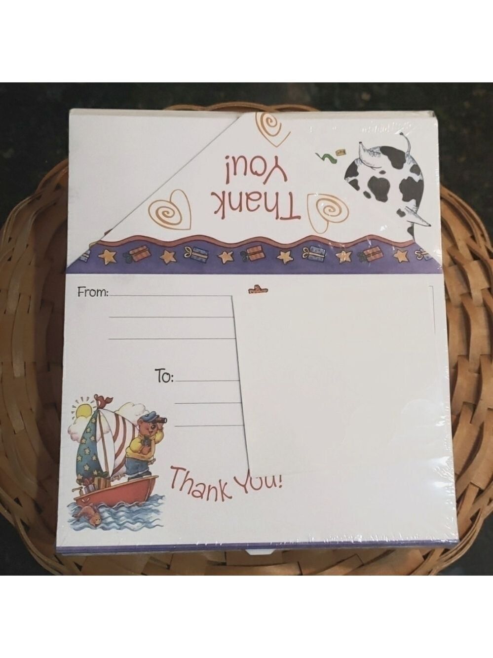 Sally Foster Thank You Note Cards 12 Total  Stickers Seals Nautical Cow Pig Chip